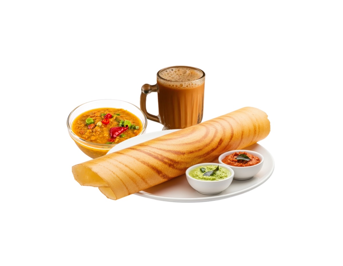 Plain thosai set with dhal, two chutneys and teh tarik at Penang City Forest Gate